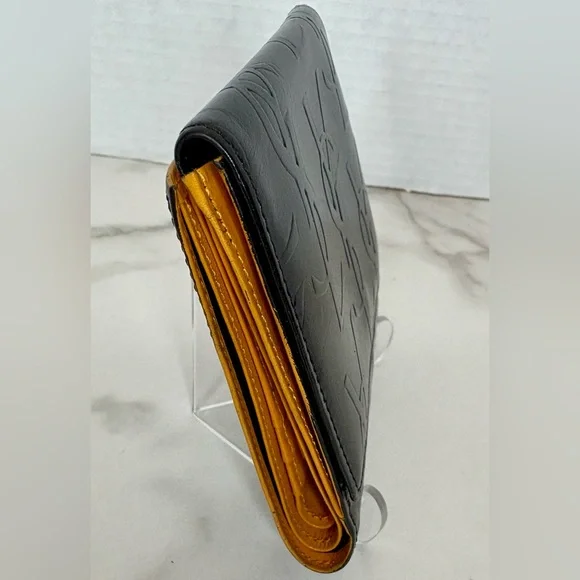YSL Yves Saint Laurent Embossed  Black /Yellow Leather Compact Wallet - Picture 9 of 9